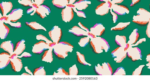 	
Exotic hand drawn flowers, seamless patterns with floral for fabric, textiles, clothing, wallpaper, wall art, cover, banner, home decor, abstract backgrounds.