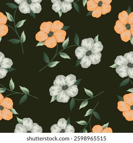 Exotic hand drawn flowers, seamless patterns with floral for fabric, textiles, clothing, wrapping paper, cover, banner, home decor, abstract backgrounds. Vector illustration.