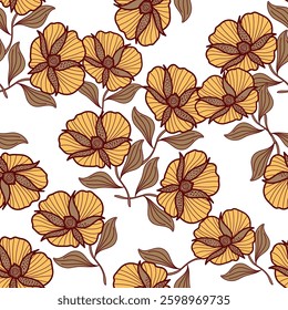 Exotic hand drawn flowers, seamless patterns with floral for fabric, textiles, clothing, wrapping paper, cover, banner, home decor, abstract backgrounds. Vector illustration.