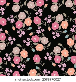 Exotic hand drawn flowers, seamless patterns with floral for fabric, textiles, clothing, wrapping paper, cover, banner, home decor, abstract backgrounds. Vector illustration.