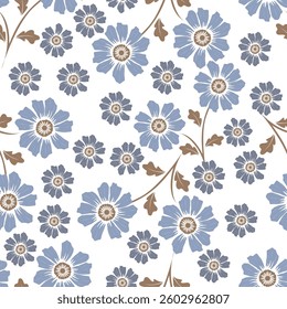Exotic hand drawn flowers, seamless patterns with floral for fabric, textiles, clothing, wrapping paper, cover, banner, home decor, abstract backgrounds. Vector illustration