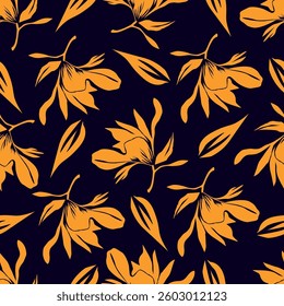 Exotic hand drawn flowers, seamless patterns with floral for fabric, textiles, clothing, wrapping paper, cover, banner, home decor, abstract backgrounds. Vector illustration.