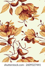 Exotic hand drawn flowers, seamless patterns with floral for fabric, textiles, clothing, wrapping paper, cover, banner, home decor, abstract backgrounds.