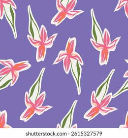 Exotic hand drawn flowers, seamless patterns with floral for fabric, textiles, clothing, wrapping paper, cover, banner, home decor, abstract backgrounds