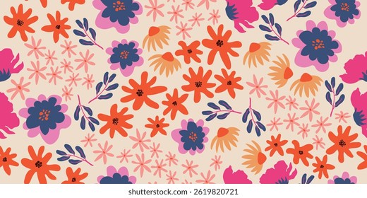 Exotic hand drawn flowers, seamless pattern, floral use for fabric, textile, apparel, wrapping paper, cover, banner, home decor, abstract background.