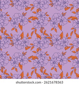 Exotic hand drawn flowers, seamless patterns with floral for fabric, textiles, clothing, wrapping paper, cover, banner, home decor, abstract backgrounds. Vector illustration