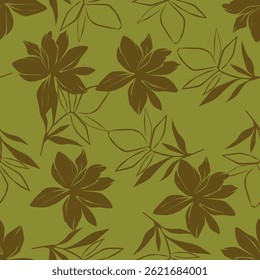 Exotic hand drawn flowers, seamless patterns with floral for fabric, textiles, clothing, wrapping paper, cover, banner, home decor, abstract backgrounds. Vector illustration
