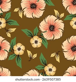 Exotic hand drawn flowers, seamless patterns with floral for fabric, textiles, clothing, wrapping paper, cover, banner, home decor, abstract backgrounds. Vector illustration