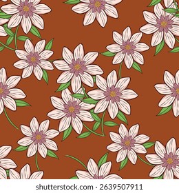 Exotic hand drawn flowers, seamless patterns with floral for fabric, textiles, clothing, wrapping paper, cover, banner, home decor, abstract backgrounds. Vector illustration