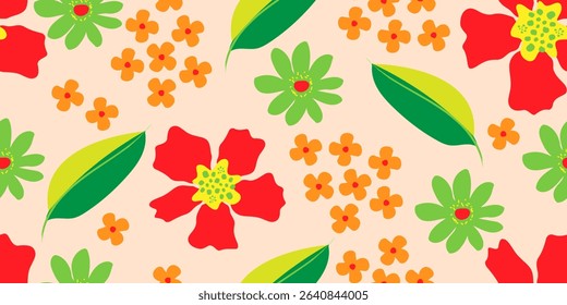 Exotic hand drawn flowers, seamless patterns with floral for fabric, textiles, clothing, wrapping paper, cover, banner, home decor, abstract backgrounds. Vector illustration.