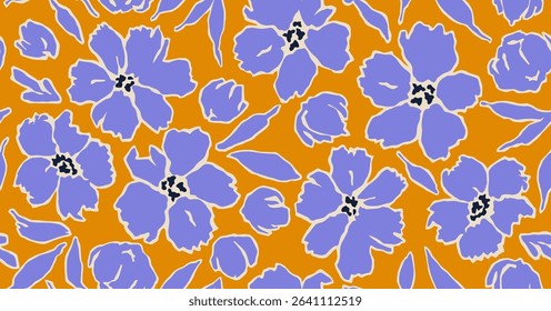 Exotic hand drawn flowers, seamless patterns with floral for fabric, textiles, clothing, wrapping paper, cover, banner, home decor, abstract backgrounds. Vector illustration.