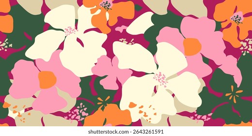Exotic hand drawn flowers, seamless patterns with floral for fabric, textiles, clothing, wrapping paper, cover, banner, home decor, abstract backgrounds.