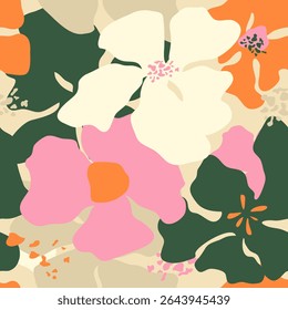 Exotic hand drawn flowers, seamless patterns with floral for fabric, textiles, clothing, wrapping paper, cover, banner, home decor, abstract backgrounds.