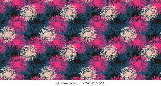 Exotic hand drawn flowers, seamless patterns embroidery style with floral for fabric, textiles, wrapping paper, cover, wall art, home decor, abstract backgrounds. Vector illustration.
