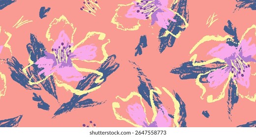 Exotic hand drawn flowers, seamless patterns with floral for fabric, textiles, clothing, wrapping paper, cover, banner, interior decor, abstract backgrounds. vector illustration.