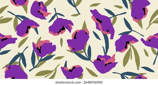 Exotic hand drawn flowers, seamless patterns with floral for fabric, cover, banner, home decor, textiles, clothing, wrapping paper, abstract backgrounds. Vector illustration.
