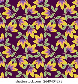 Exotic hand drawn flowers, seamless patterns with floral for fabric, textiles, clothing, wrapping paper, cover, banner, home decor, abstract backgrounds. Vector illustration.
