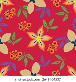 Exotic hand drawn flowers, seamless patterns with floral for fabric, textiles, clothing, wrapping paper, cover, banner, home decor, abstract backgrounds. Vector illustration.
