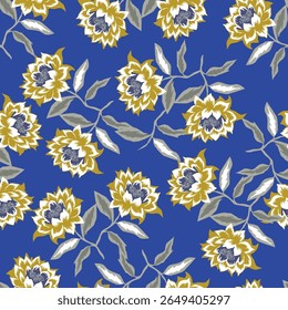 Exotic hand drawn flowers, seamless patterns with floral for fabric, textiles, clothing, wrapping paper, cover, banner, home decor, abstract backgrounds. Vector illustration.