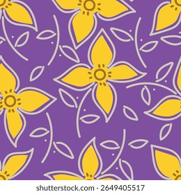 Exotic hand drawn flowers, seamless patterns with floral for fabric, textiles, clothing, wrapping paper, cover, banner, home decor, abstract backgrounds. Vector illustration.