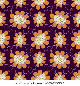 Exotic hand drawn flowers, seamless patterns with floral for fabric, textiles, clothing, wrapping paper, cover, banner, home decor, abstract backgrounds. Vector illustration.