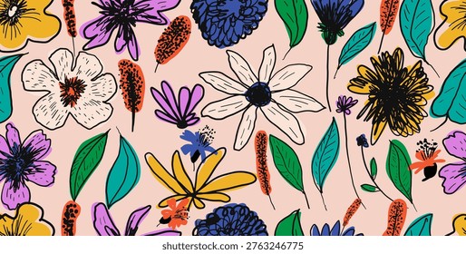 Exotic hand drawn flowers