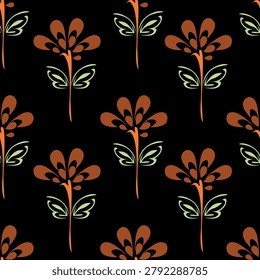 Exotic hand drawn flowers, seamless patterns with floral for fabric, textiles, clothing, wrapping paper, cover, banner, home decor, abstract backgrounds. Vector illustration
