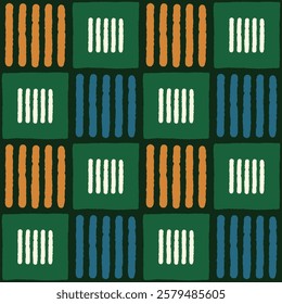 Exotic hand drawn geometric square and lines seamless pattern design 