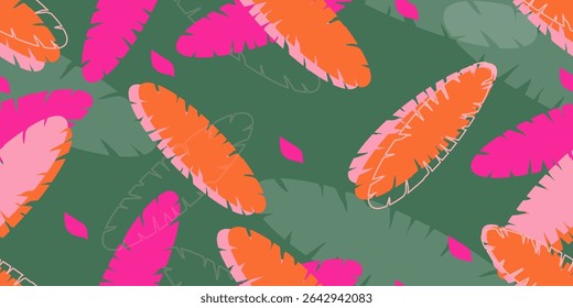 Exotic hand drawn leaves, seamless patterns with floral for fabric, textiles, clothing, wrapping paper, cover, banner, home decor, abstract backgrounds. Vector illustration.