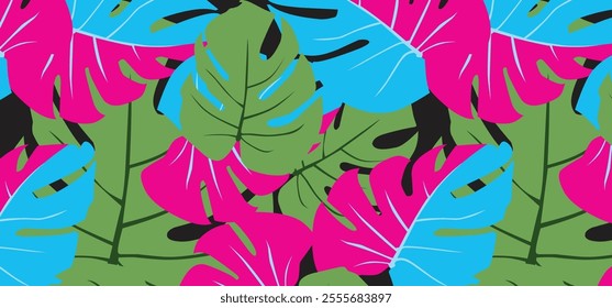 exotic hand drawn monstera leaves,unique abstract background