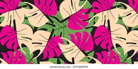 exotic hand drawn monstera leaves,unique abstract background