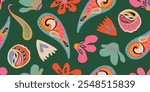 Exotic hand drawn paisley and flowers pattern. Ethnic style print with floral for fabric, textiles, clothing, poster, cover, banner, home decor, abstract background. Vector illustration.