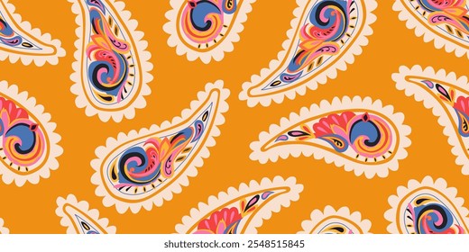 Exótico dibujado a mano paisley y patrón de flores. Estampado de estilo étnico con flores para tela, textiles, ropa, póster, cubierta, Anuncio, decoración del hogar, fondo abstracto. Ilustración vectorial.