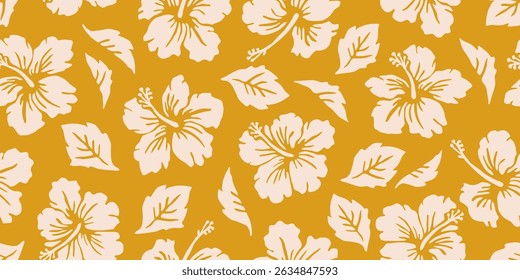 Exotic hand drawn tropical flowers print, seamless summer floral pattern for fabric, textiles, clothing, packaging, cover, banner, home decor, hawaiian backgrounds. Vector illustration.