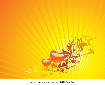 exotic heart isolated on orange, vector wallpaper