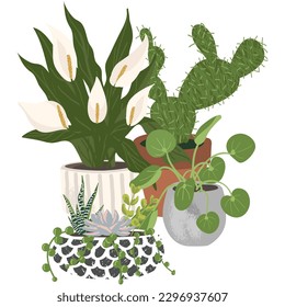 Exotic houseplant set vector flower plant icon