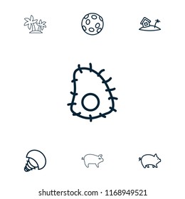 Exotic icon. collection of 7 exotic outline icons such as pig, home on island, extinct sea creature. editable exotic icons for web and mobile.