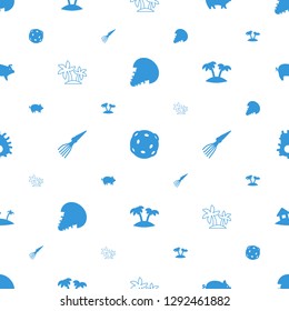 exotic icons pattern seamless white background. Included editable filled and line extinct sea creature, pig, palm, home on island icons. exotic icons for web and mobile.