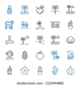 exotic icons set. Collection of exotic with fig, cactus, starfish, snake, parrot, palm tree, mangosteen, pineapple, seashell, terrarium, chameleon. Editable and scalable exotic icons.