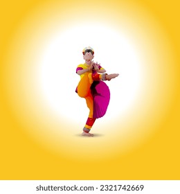 Exotic Indian cultural female dancer performs the Kathak Indian traditional dance move. Vector illustration.