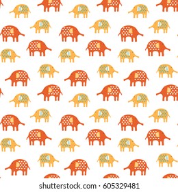 Exotic indian elephants seamless pattern. Geometric abstract tribal style. Vector illustration. Modern textile design