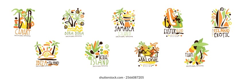 Exotic Island Logo and Label Original Design Vector Set