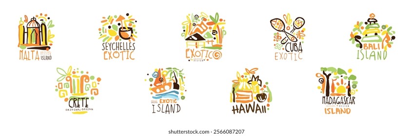 Exotic Island Logo and Label Original Design Vector Set