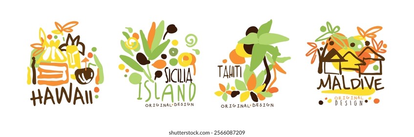 Exotic Island Logo and Label Original Design Vector Set