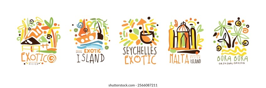 Exotic Island Logo and Label Original Design Vector Set