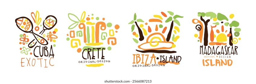 Exotic Island Logo and Label Original Design Vector Set