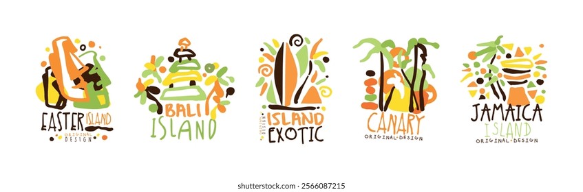 Exotic Island Logo and Label Original Design Vector Set