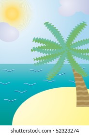 Exotic island with palm tree, vector illustration