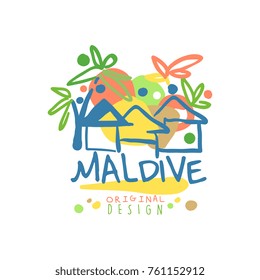 Exotic island summer vacation Maldive travel logo