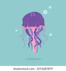 Exotic Jellyfish floating undersea. vector design, art, transparent